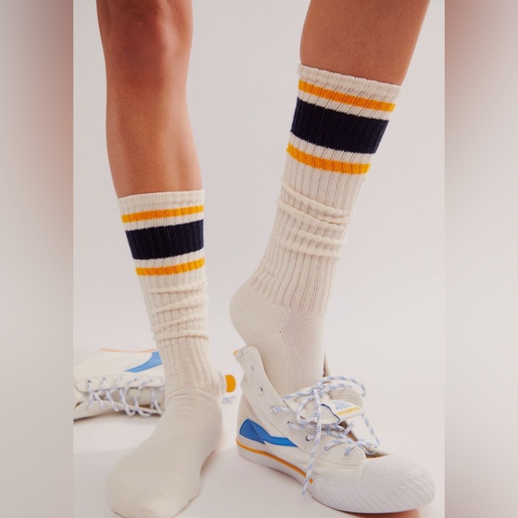 NWT Free People Retro Knee High Socks. In color Varsity Gold - Picture 1 of 2